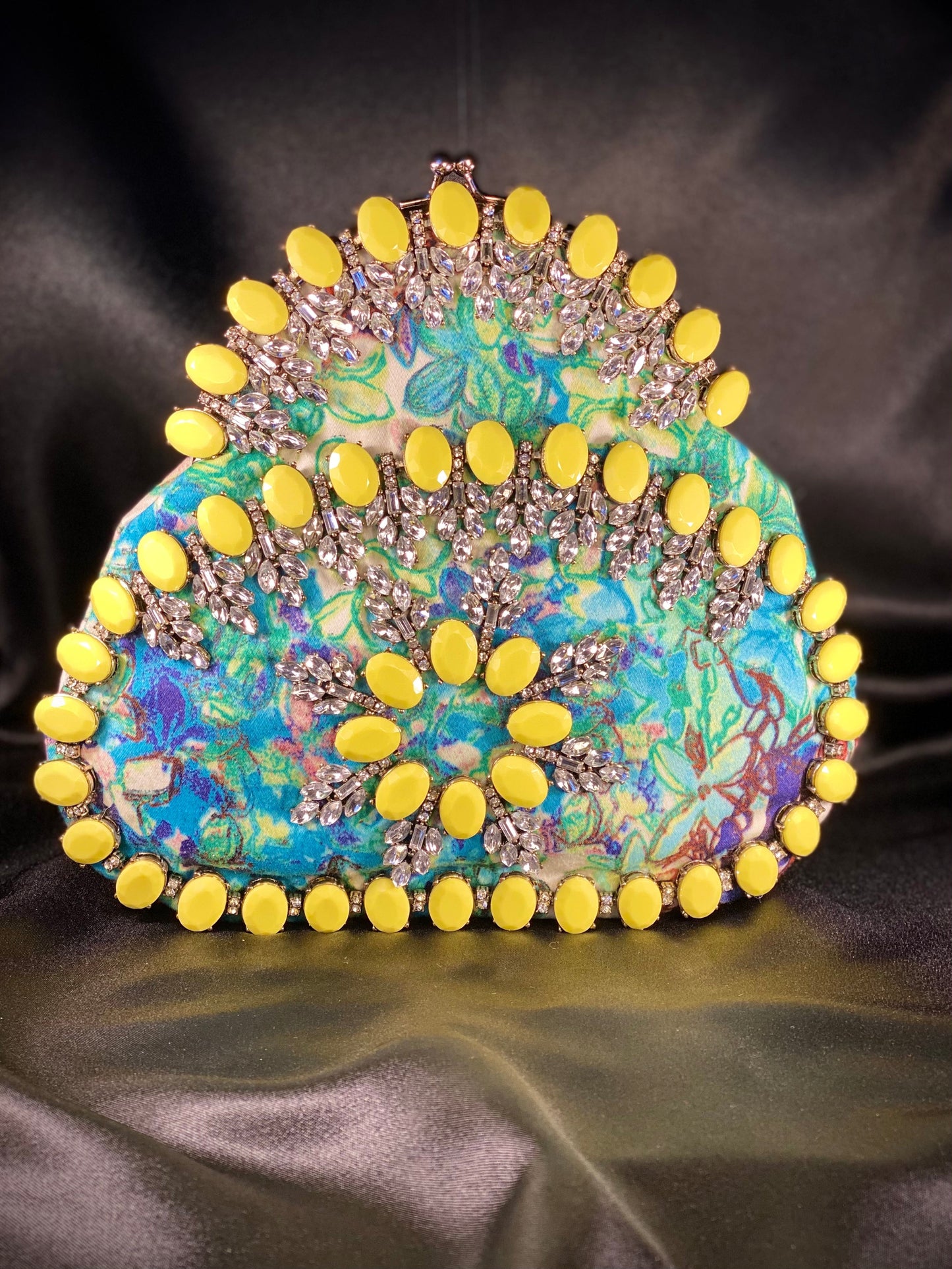 Meet Heidi. 100% handmade, neon yellow and diamond handbag
