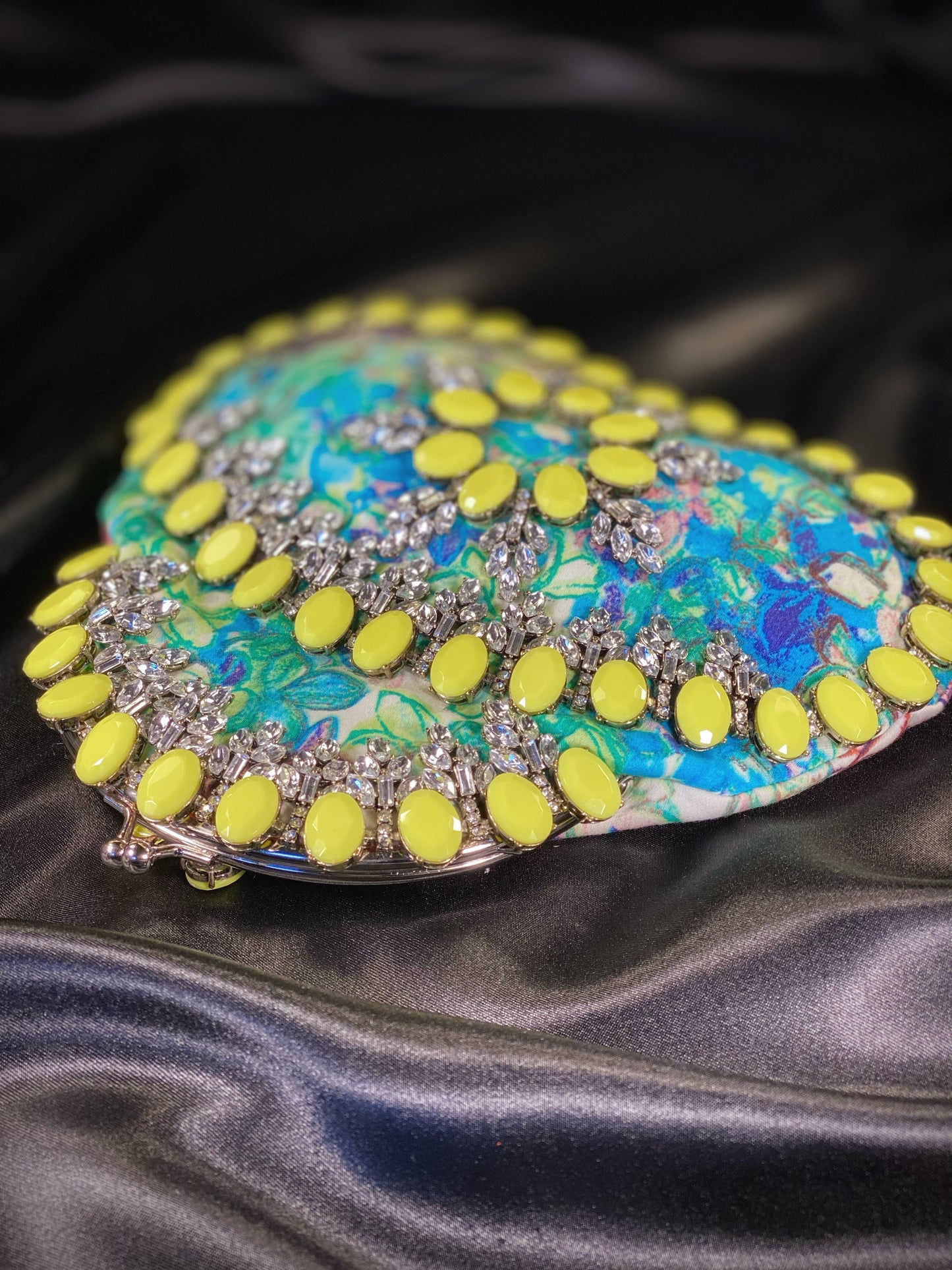 Meet Heidi. 100% handmade, neon yellow and diamond handbag