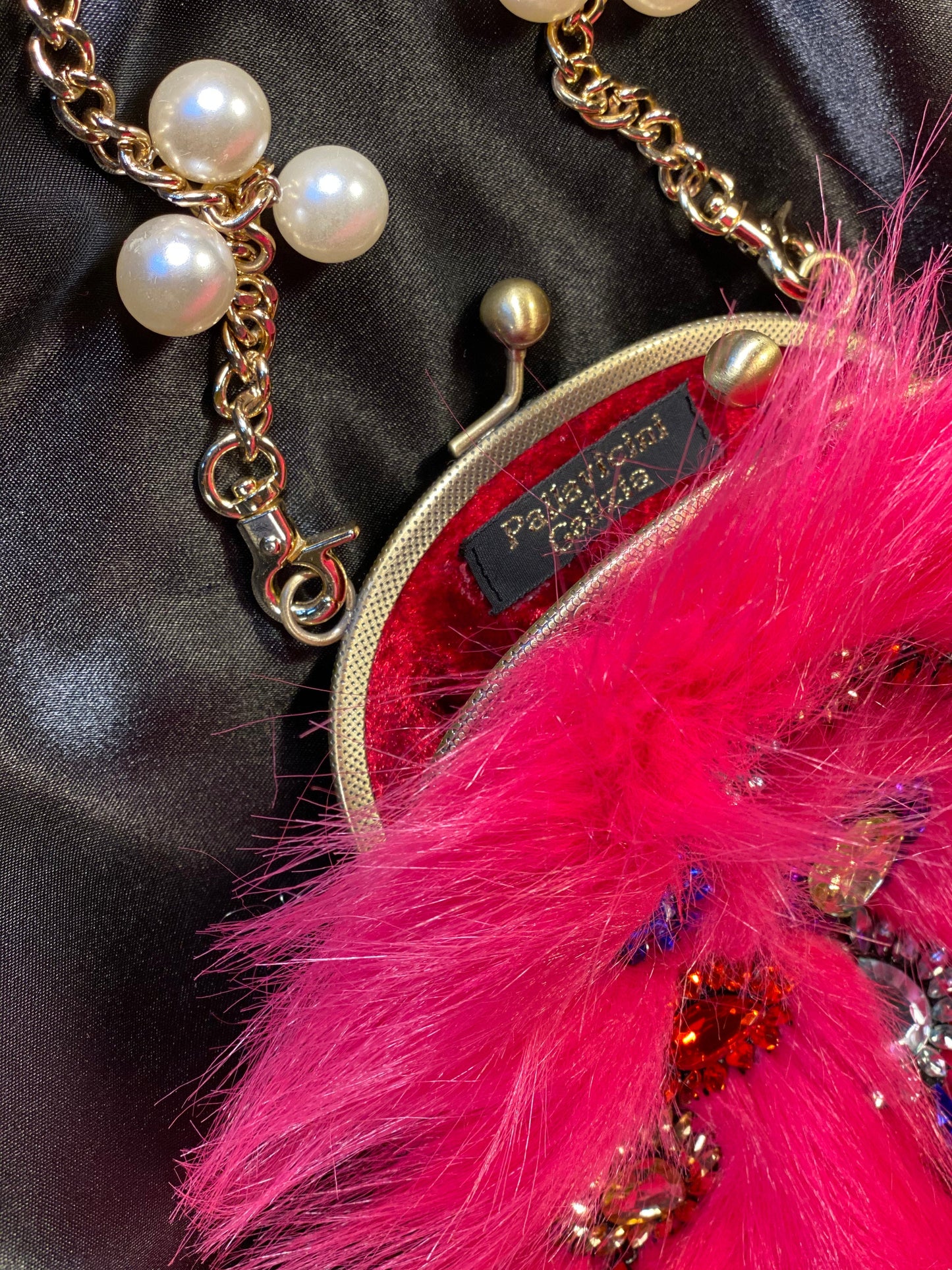 Meet Kylie. A hot pink, faux fur and plum coloured velvet handbag.