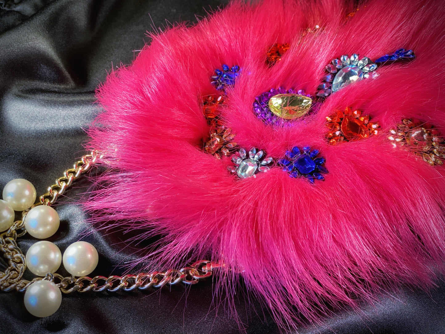 Meet Kylie. A hot pink, faux fur and plum coloured velvet handbag.