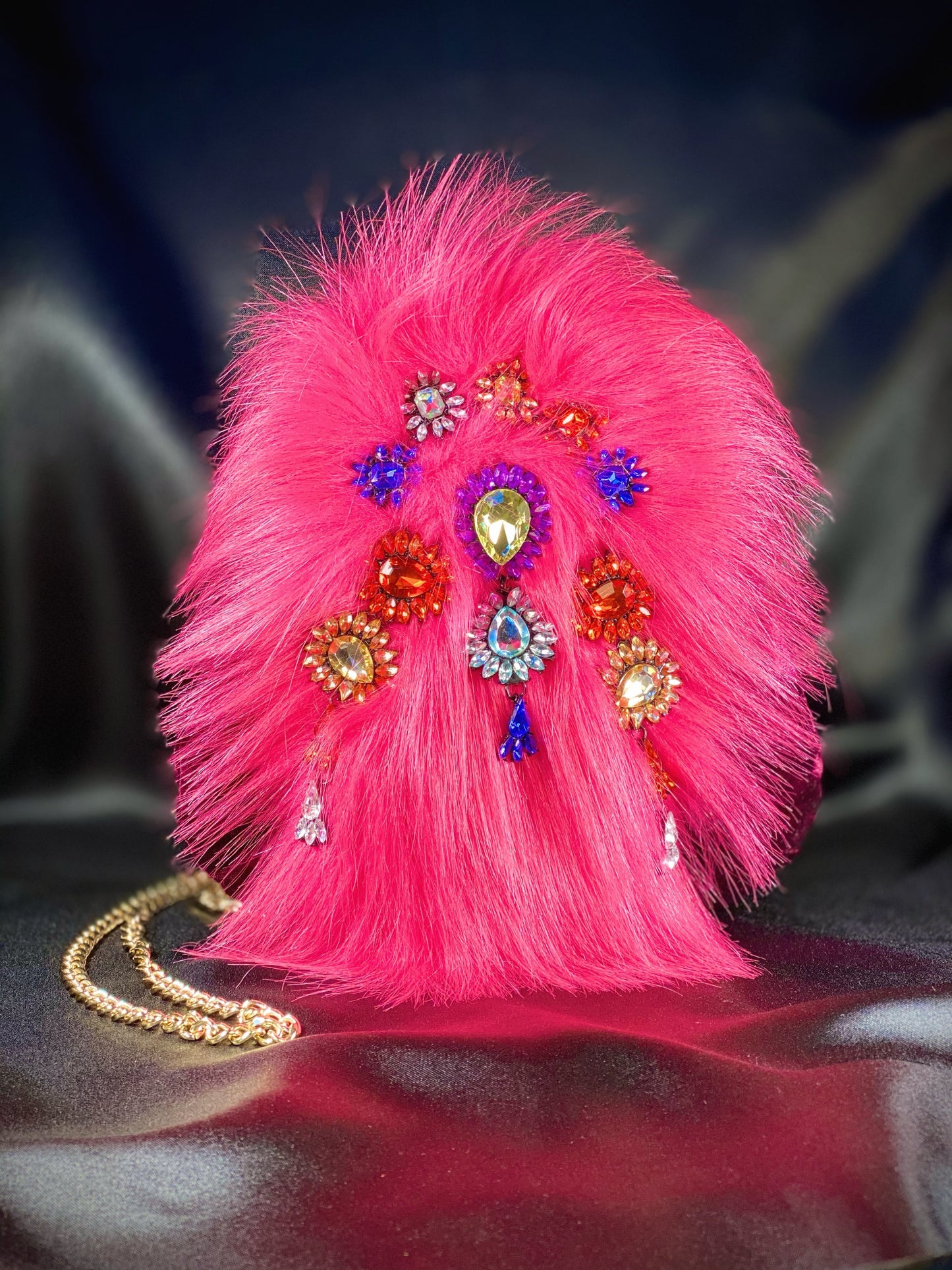 Meet Kylie. A hot pink, faux fur and plum coloured velvet handbag.