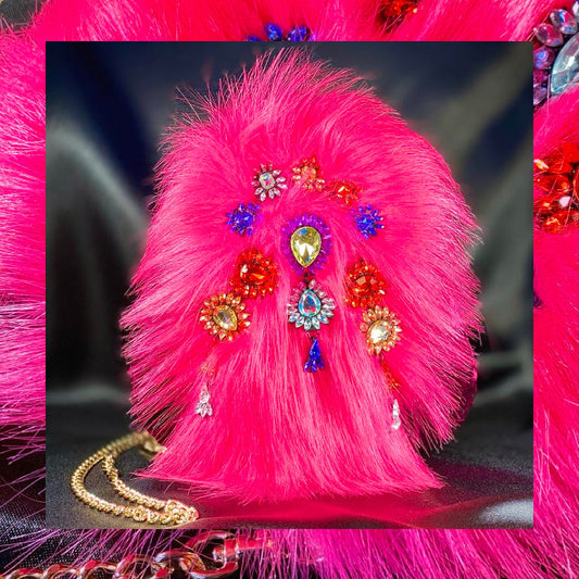 Meet Kylie. A hot pink, faux fur and plum coloured velvet handbag.